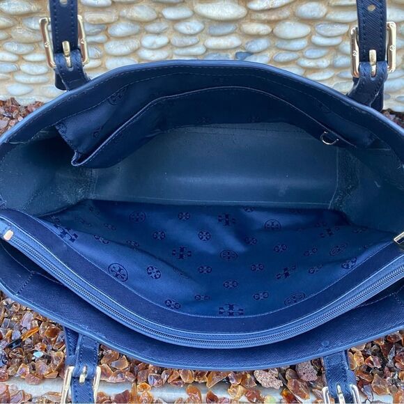 Tory Burch Navy Blue Saffiano Leather Tote Bag - Picture 7 of 10